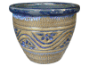 Frost Proof Pots & Planters > Malay Series
Round Rim Malay Pot : Carving Art #109 (Blue on Brown)