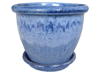 Wholesale Outdoor Pottery Pots & Planters > Pot w/ Saucer Series
Planter with Saucer : Plain Color:<br>Rim Glazed (Blossom Blue)