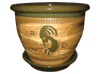 Wholesale Outdoor Pottery Pots & Planters > Pot w/ Saucer Series
Planter with Saucer : Southwest Design:<br>Kokopelli I (Tea Green)