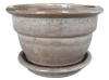 Wholesale Ceramic Pottery Pots & Planters > Pot w/ Saucer Series
Squat Bell Pot with Saucer : Plain Color:<br>Rim Glazed (Blossom Brown)